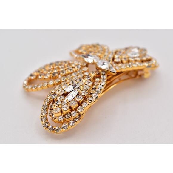 Vintage Rhinestone Butterfly Bow Hair Clip Gold Crystal Barrette Bridal Hair main image 10
